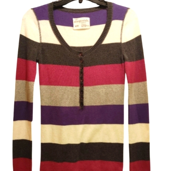 Aeropostale Striped Long Sleeve Multi-Colored Sweater - Picture 1 of 4